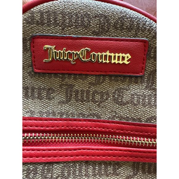 Y2K Juicy Couture Mini Backpack Red Brown Gold Print All Over Cross-Body Bag - Picture 3 of 8